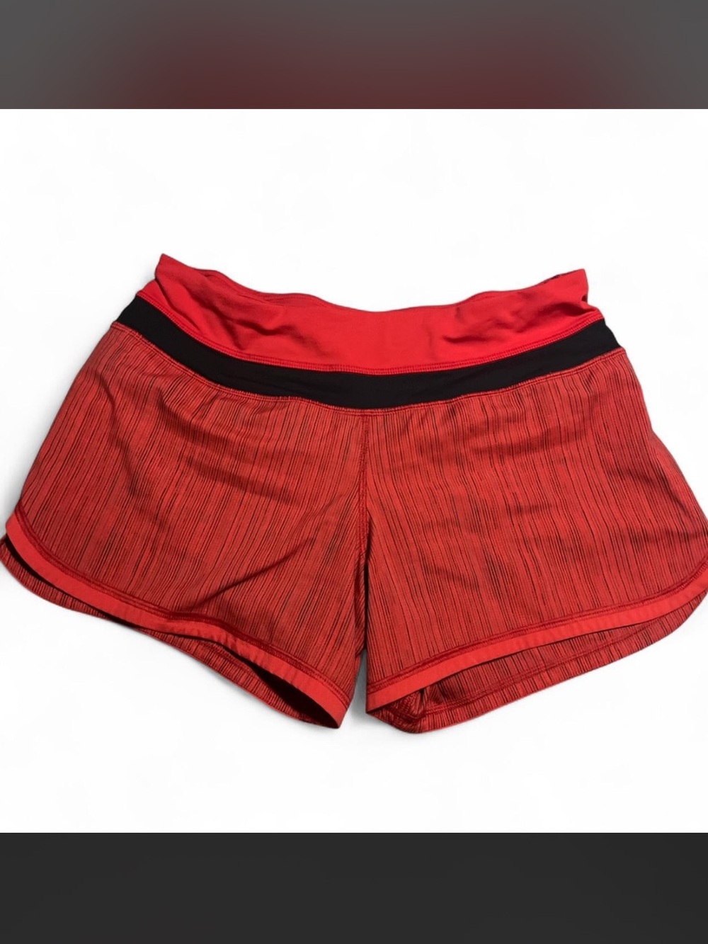 Women’s Red Lululemon Shorts with Black Waistband